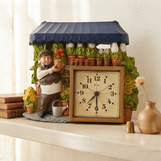Vintage 1970s Burwood Products Co Flower Cart Wall Clock Decor