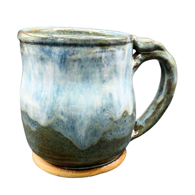 Urban Dirt Life Hand Thrown Studio Pottery Mug Blue Drip Glaze Signed Art Mug