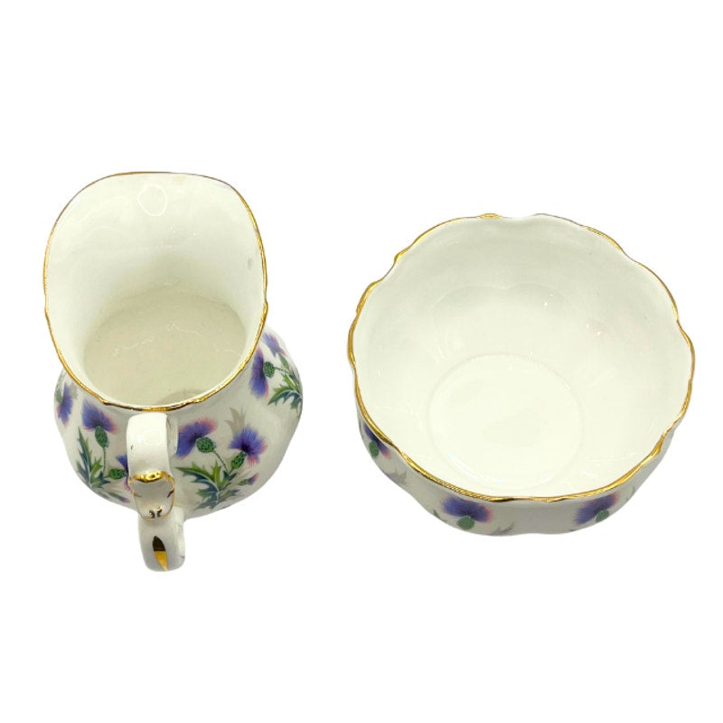 Vintage Royal Albert Brigadoon Bone China Creamer and Sugar Bowl with Gold Trim