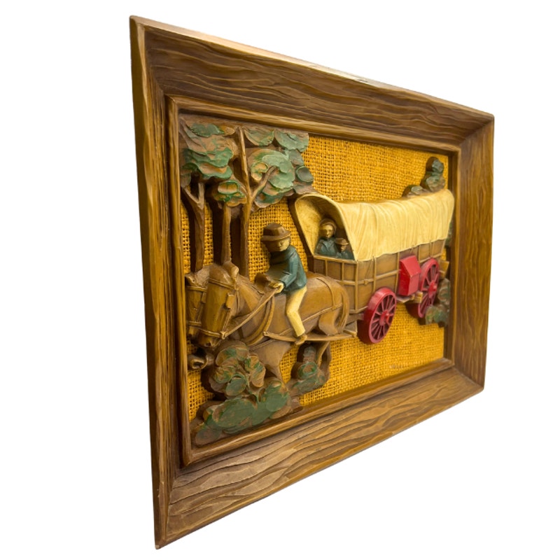 Vintage Syroco 3D Covered Wagon Wall Plaque