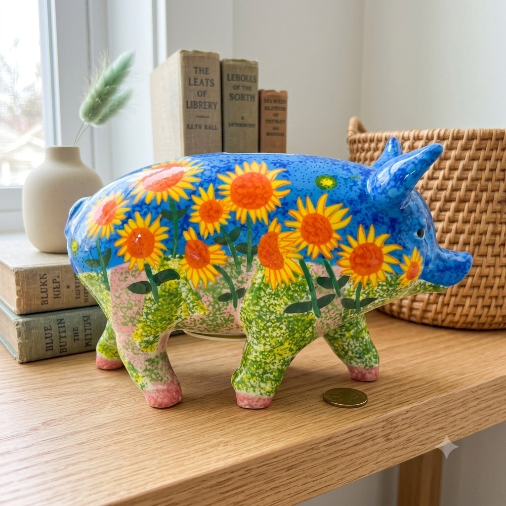 Vintage Van Gogh Sunflowers Floral Inspired Piggy Bank by Big Pigs 2002