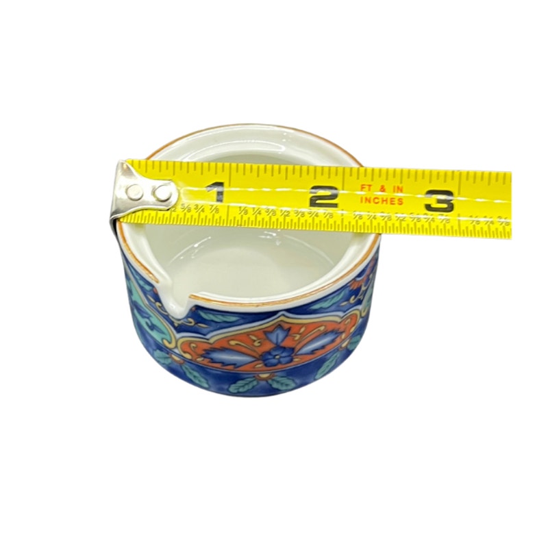 Vintage Chinese Porcelain Floral Mustard Pot Lid Wooden Spoon and Box