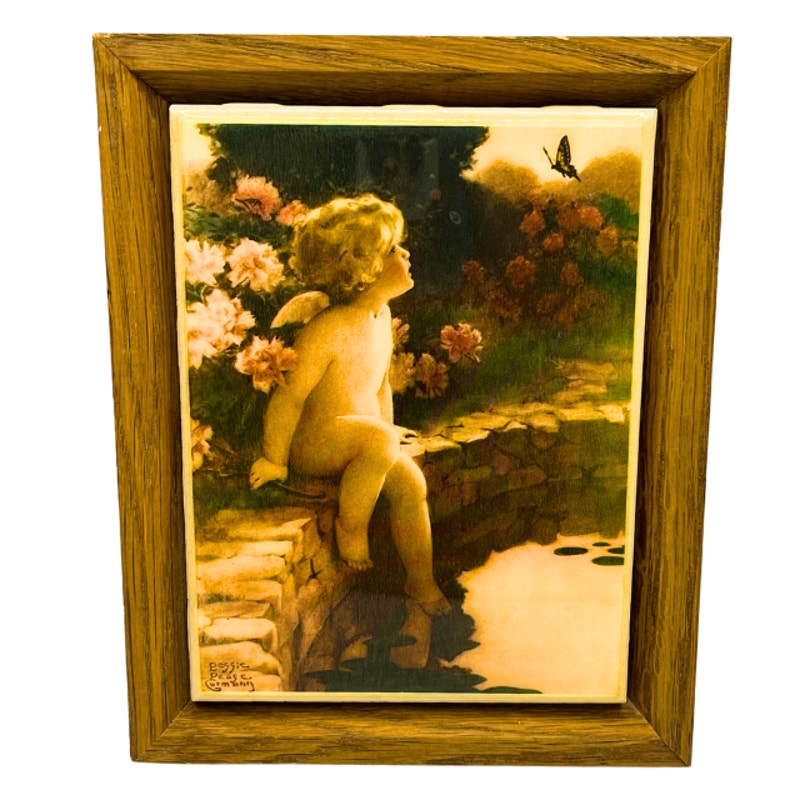 Bessie Pease Gutmann The Butterfly Framed Tile Vintage Decorative