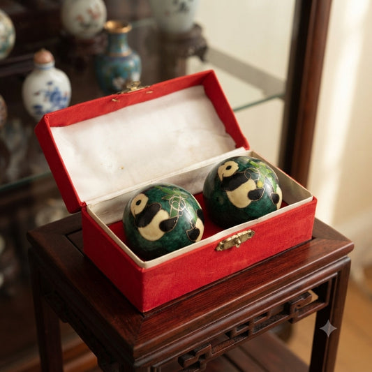 Vintage Chinese Asian Green Panda Stress Balls With Box