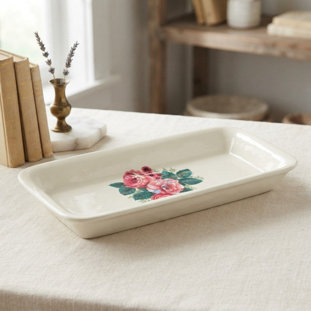 Vintage Waverly Valley Bouquet Ceramic Trinket Tray Vintage Vanity Dish