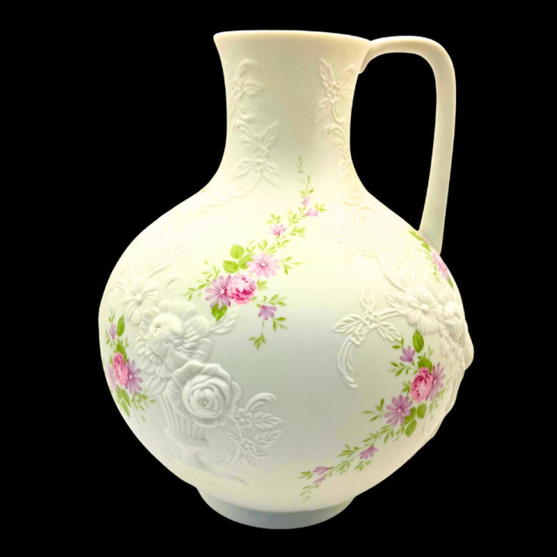 Vintage Kaiser W. Germany Porcelain Bisque Monaco Pitcher Vase Relief Floral