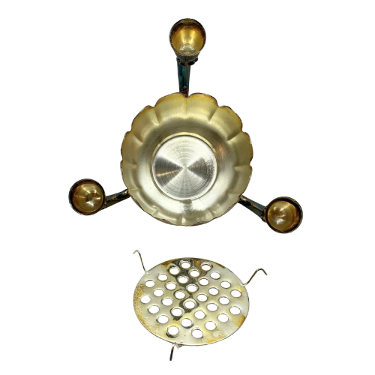 Vintage Hong Kong Silver Plate Lotus Flower Frog Candelabra Centerpiece Patina