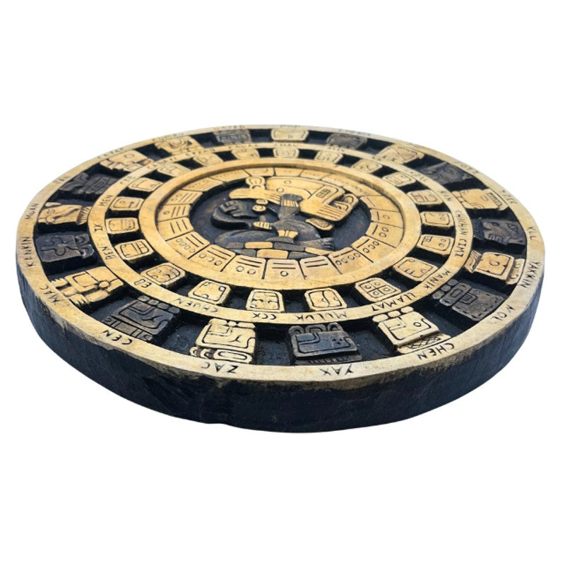 Vintage Hand Carved Wood Mayan Calendar Aztec Art Plaque