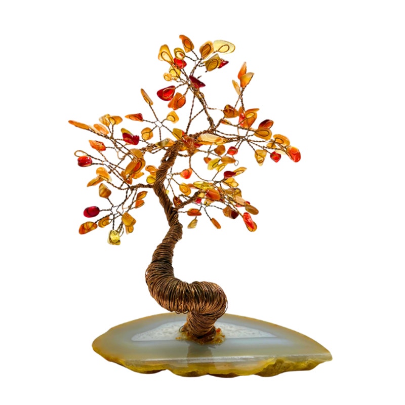 Vintage Gemstone Chalcedony  Tree of Life Copper Wire Geode Base