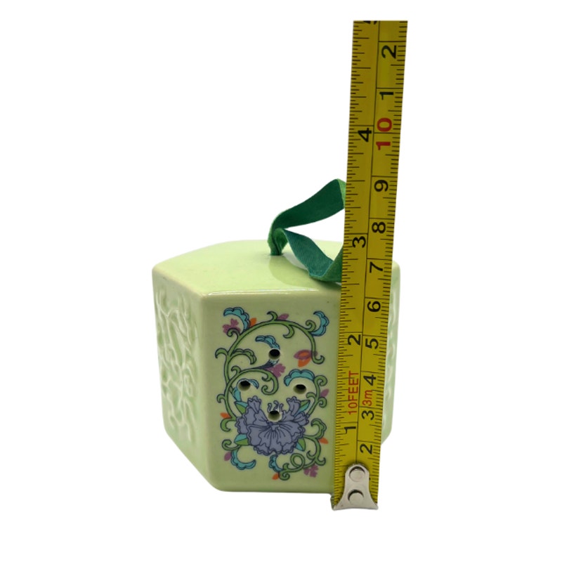Vintage Sage Green Porcelain Pierced Hexagonal Pomander