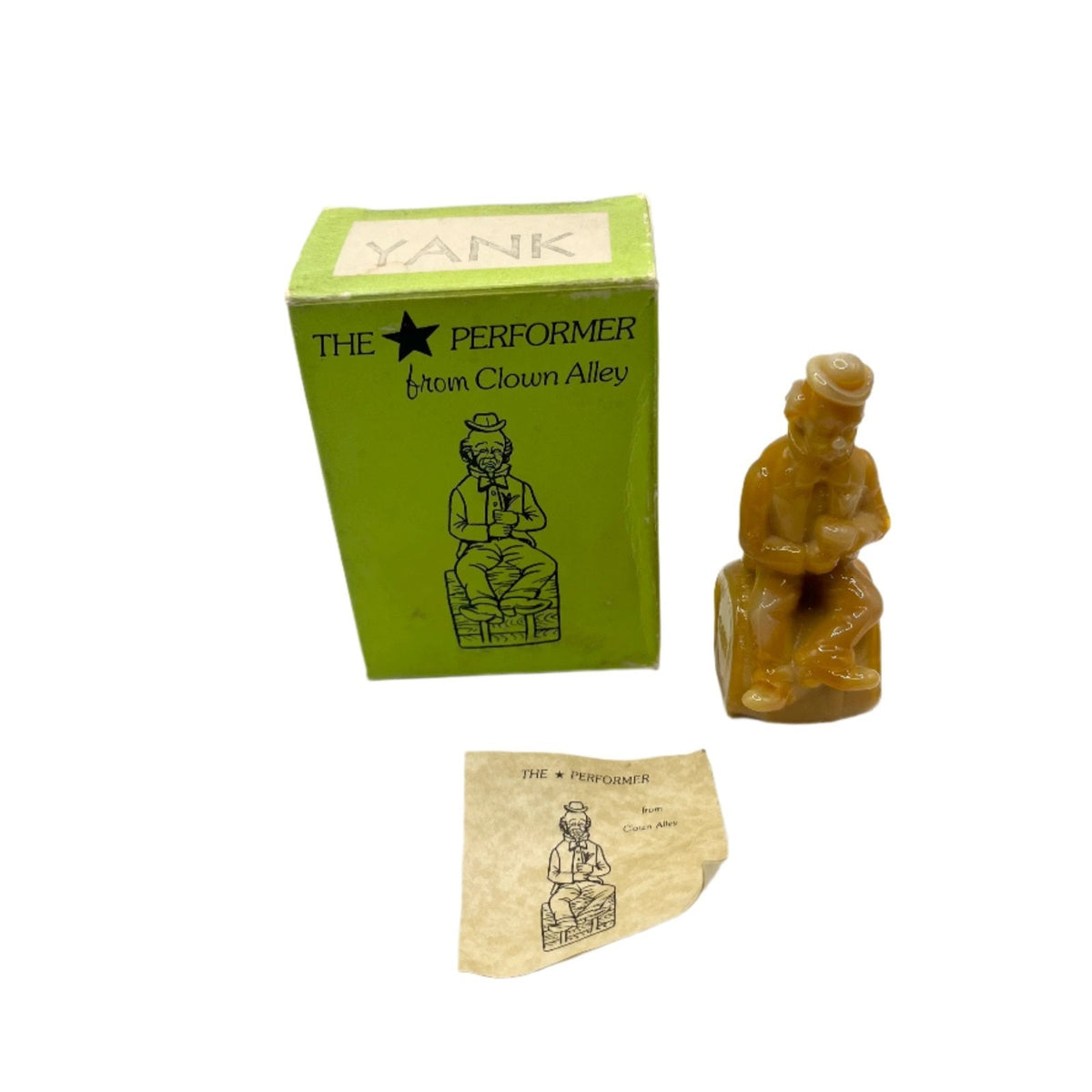 Vintage Mosser Glass Yank Clown Alley Amber Slag Figurine Original Box