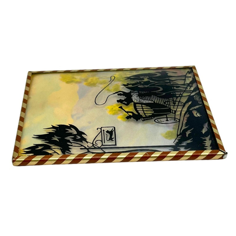 Vintage Reverse Painted Silhouette Horse-Drawn Carriage Scene