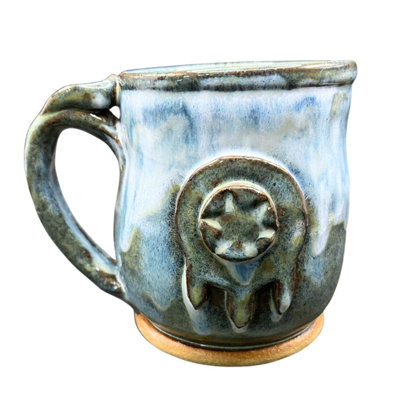 Urban Dirt Life Hand Thrown Studio Pottery Mug Blue Drip Glaze Signed Art Mug