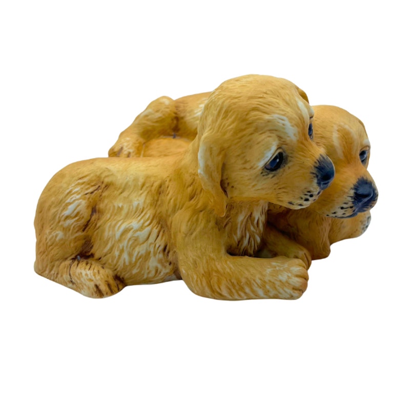 Vintage HOMCO 1987 Masterpiece Porcelain Golden Retriever Puppies Figurine