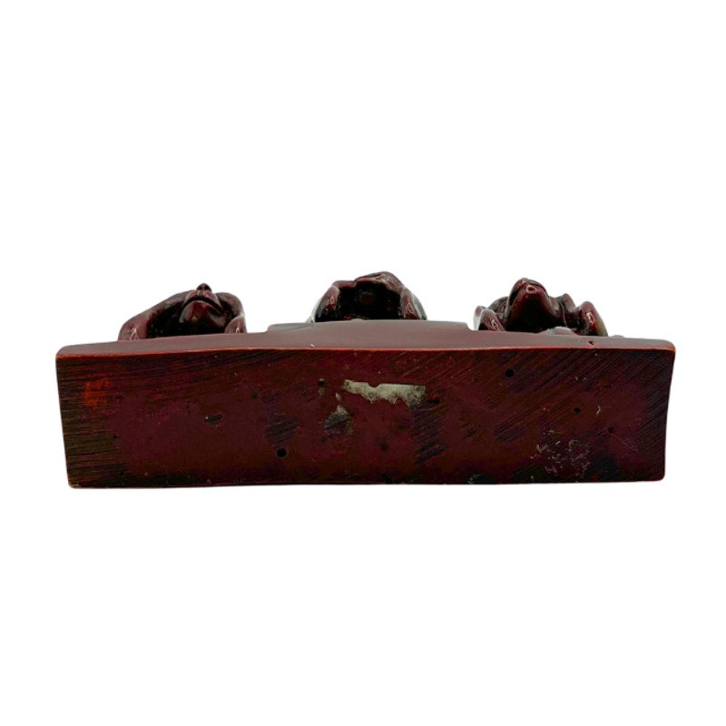 Vintage Chinese Wise Monkeys Carved Cinnabar Lacquer Figural Desk Piece Figurine