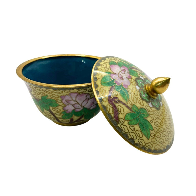 Vintage Chinese Cloisonne Enamel Round Trinket Box