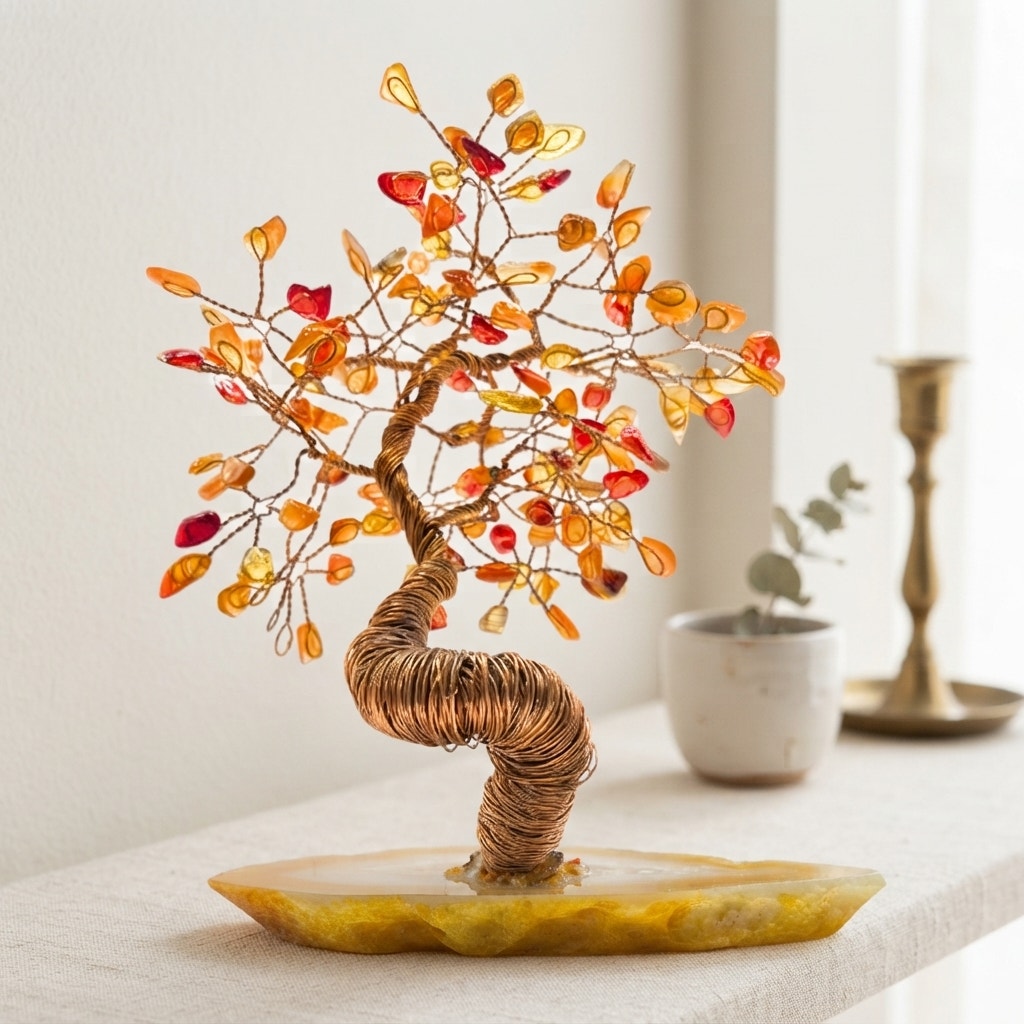 Vintage Gemstone Chalcedony  Tree of Life Copper Wire Geode Base