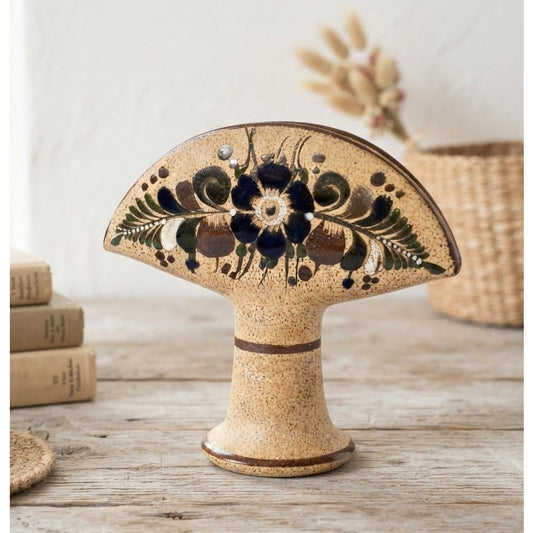 Vintage Mexican Tonala Sandstone Pottery Van Vase/ Napkin Holder Signed