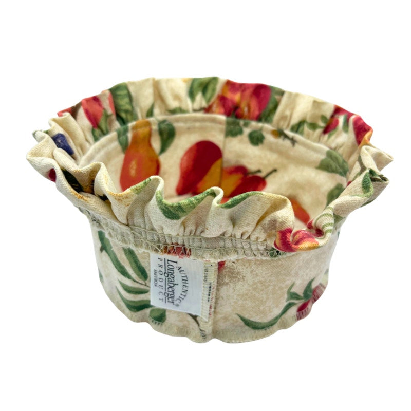 Vintage Longaberger Round Handwoven Wood Basket Leather Handles Fruit Liner