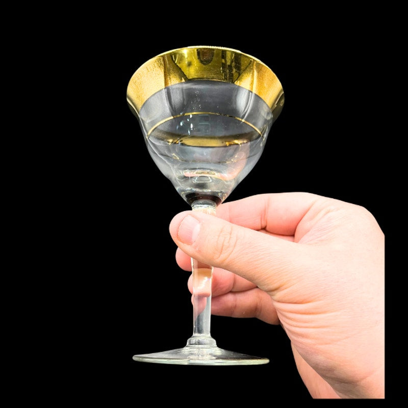 Mid Century Avitra Golden 22k Gold Wine Glass Water Goblet Dorothy Thorpe Style