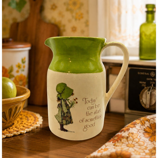 Vintage American Greetings Holly Hobbie Pitcher Green 1970s