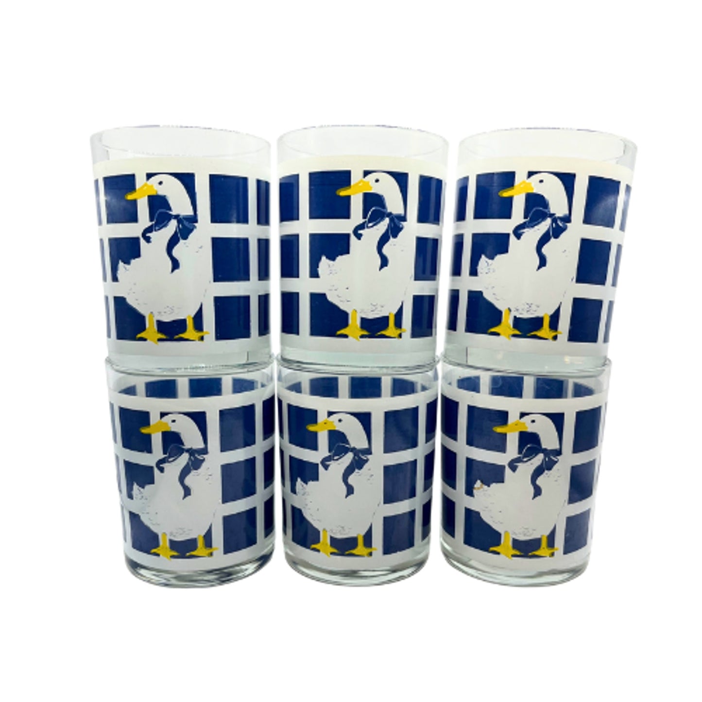 Department 56 Blue Ribbon Geese Trellage Navy Blue Glasses Vintage Set of 6