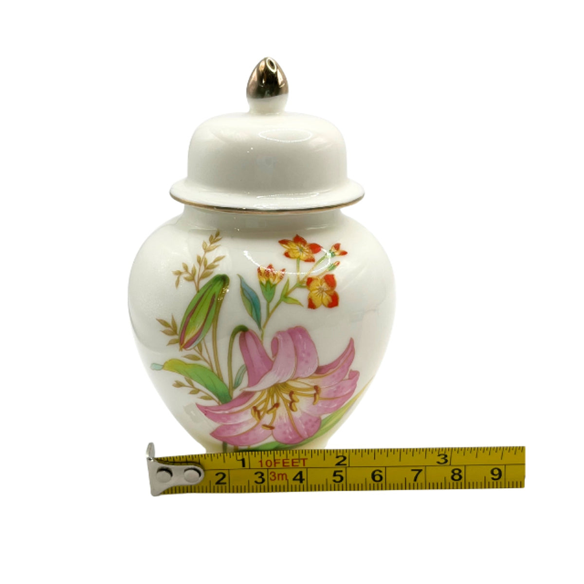 Vintage Flambro Spring Fantasy Porcelain Ginger Jar Lidded Floral Chinoiserie