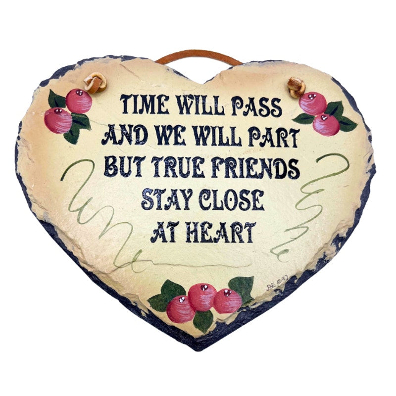 Vintage Plain Jane Painted Heart Stone Plaque Friendship Quote Sign