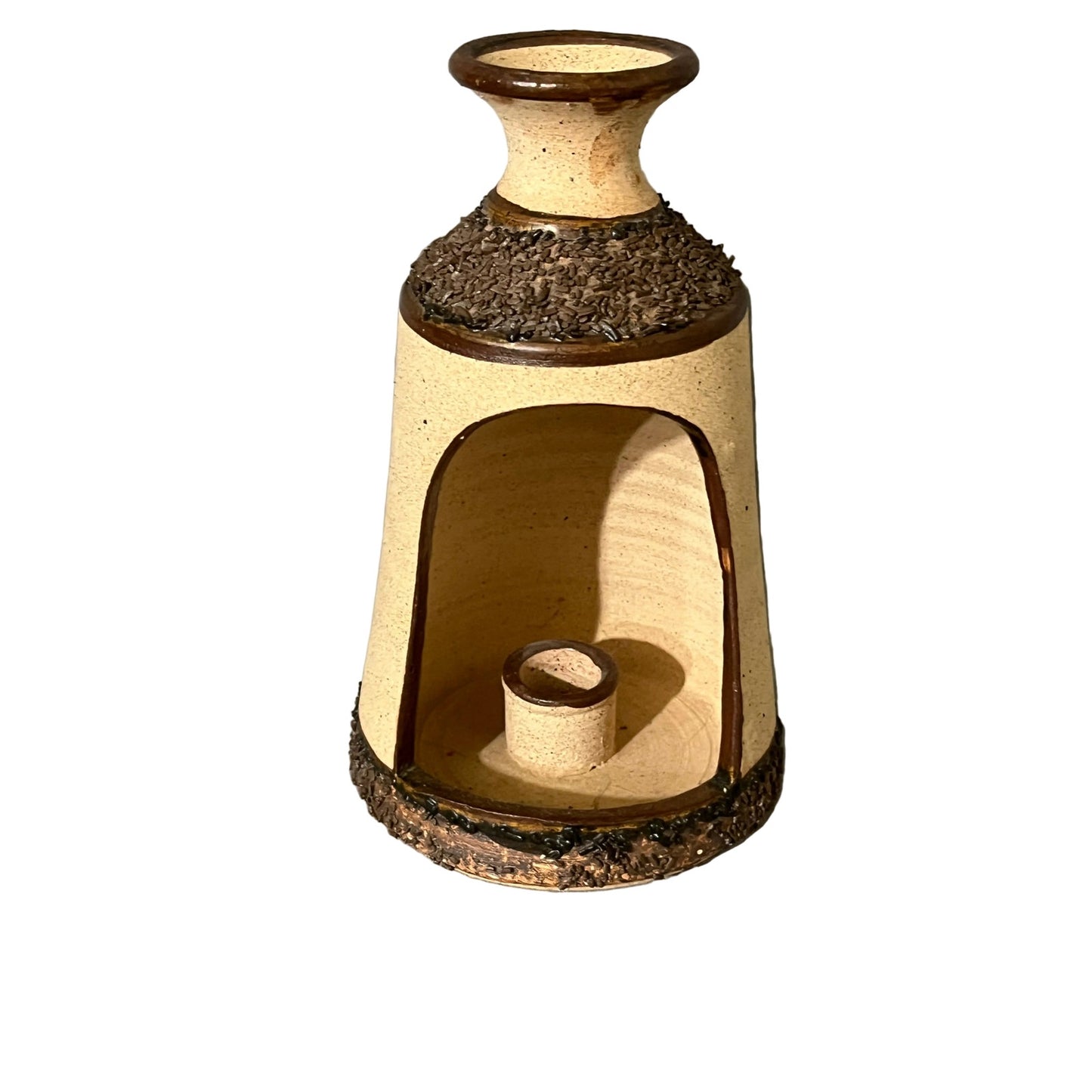 Vintage Tonala Mexican Pottery Taper Candle Lantern Folk Art Signed