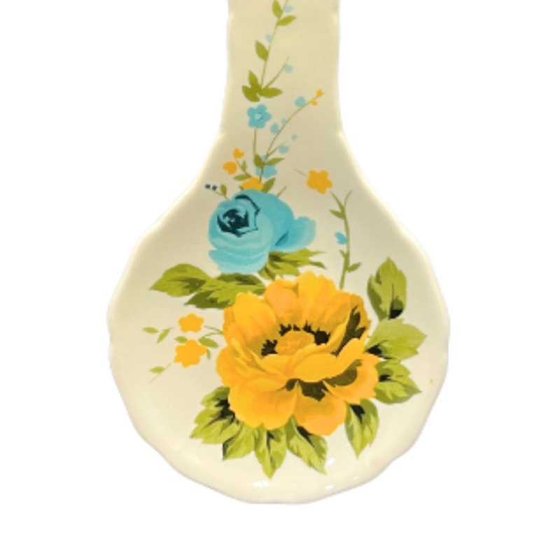 The Pioneer Woman Rose Shadow Stoneware Spoon Rest Blue Yellow Floral 8.5 inch