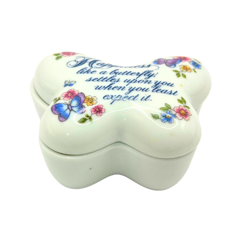 Vintage 1974 Avon Butterfly Fantasy White Porcelain Trinket Box
