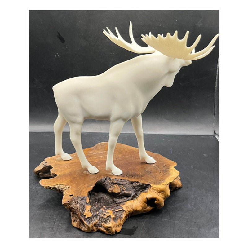John Perry Bull Moose Sculpture Figurine Burlwood Slab Base Vintage Wildlife
