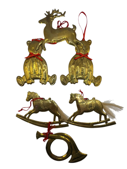 Vintage Brass Dept.56 Made in Hong Kong Ornament Bundel of 6 with Patina