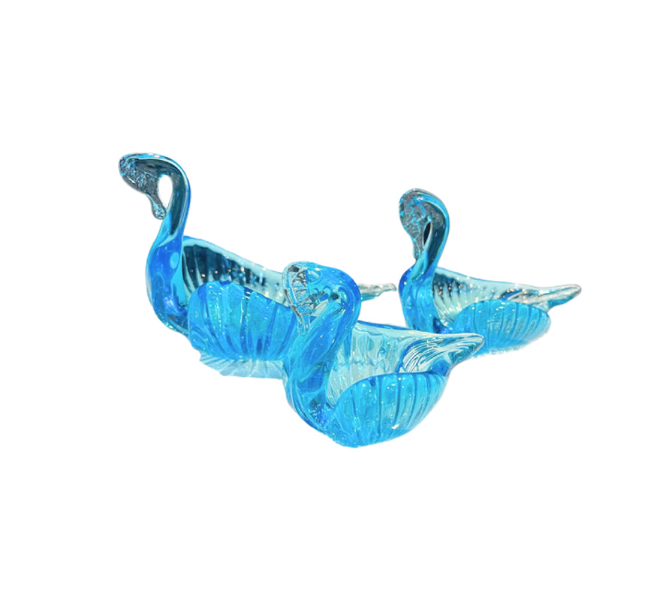 Vintage Aqua Blue Art Glass Nesting Swans Trinket Dishes Set of 3