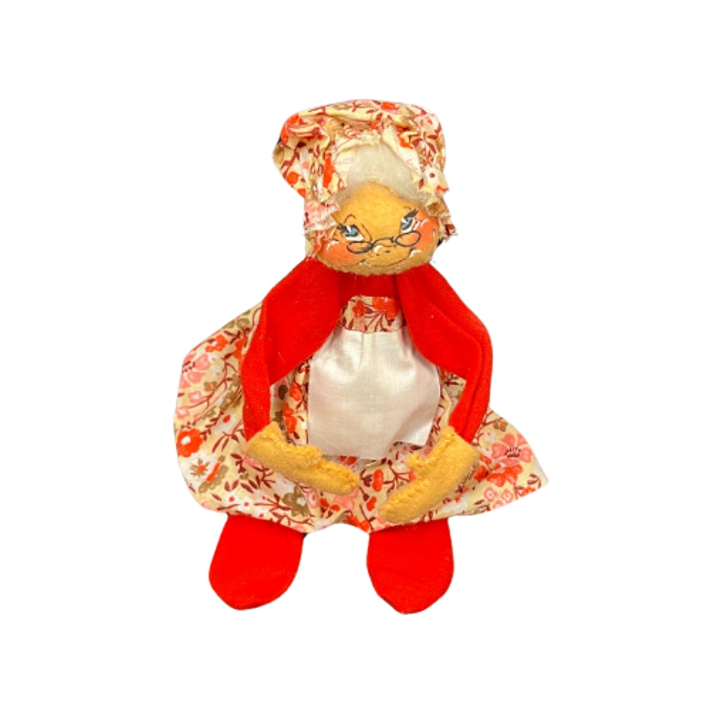 Annalee Mobilitee 1971 Mrs Claus Granny Doll Floral Dress Bonnet
