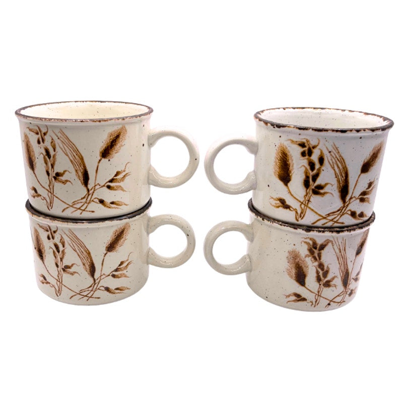 Midwinter Stonehenge Wild Oats Mugs Set of 4 Vintage 1970s Stoneware Mugs
