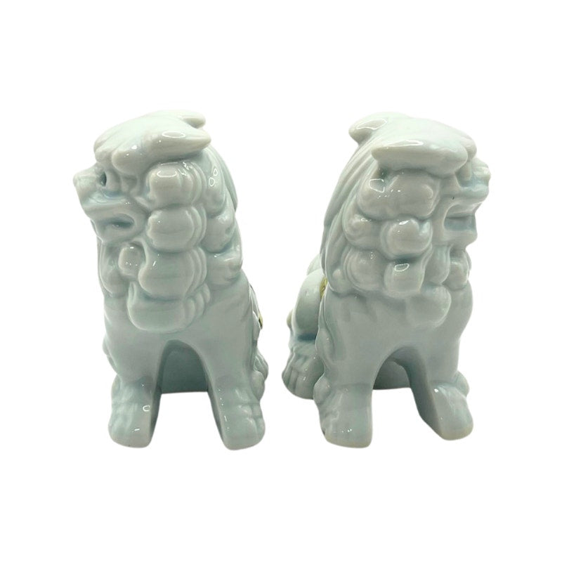 Vintage Light Blue Porcelain ShiShi Lion Foo Dog Salt and Pepper Shakers