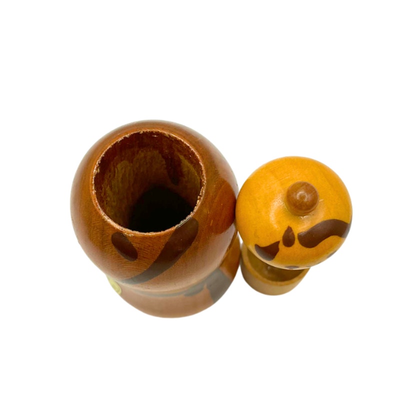 Vintage Usaburo Kokeshi Wooden Toothpick Holder Hand Crafted Japanese Folk Art