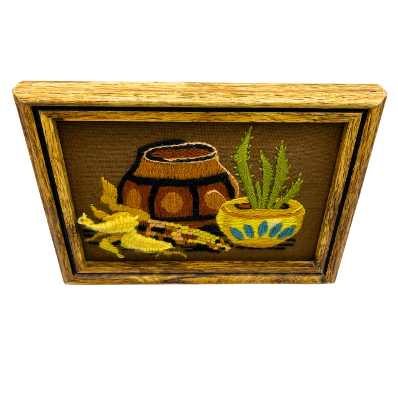 Vintage Sunset Stitchery Crewel Embroidery Kit #238 Indian Pottery Dan Trotter Framed