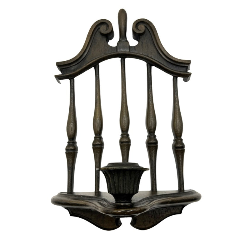 Vintage 1974 Homco Wall Sconce Dark Brown Faux Wood Spindle Design