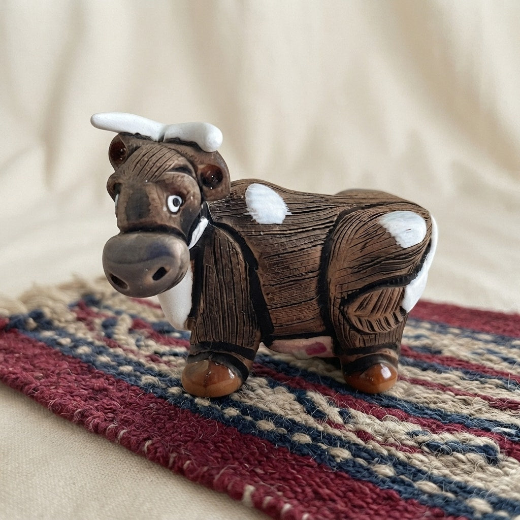 Vintage Casals of Peru Horned Cow Terracotta Clay Figurine Folk Art