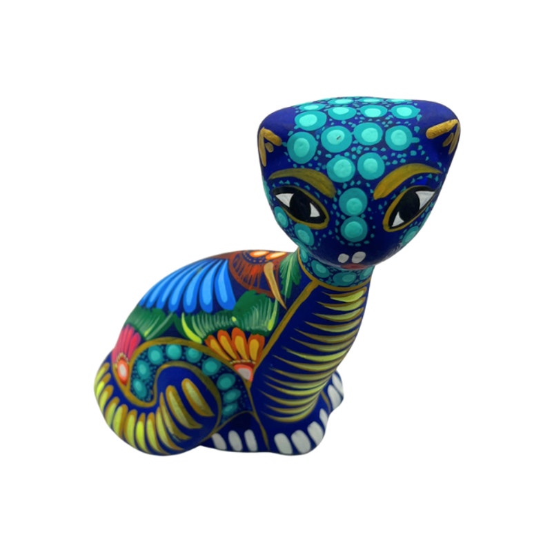 Vintage Mexican Folk Art Alebrije Cat Figurine Hand Painted Ceramic