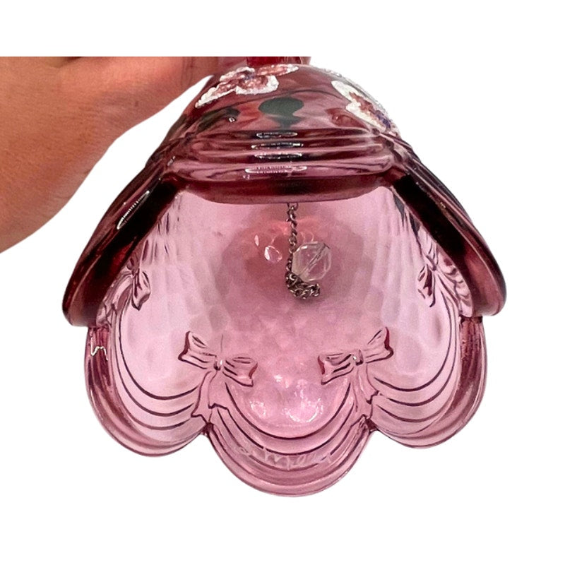 Vintage Fenton Rose Pink Art Glass Bell Hand Painted Signed S. Miller
