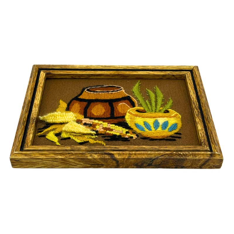Vintage Sunset Stitchery Crewel Embroidery Kit #238 Indian Pottery Dan Trotter Framed