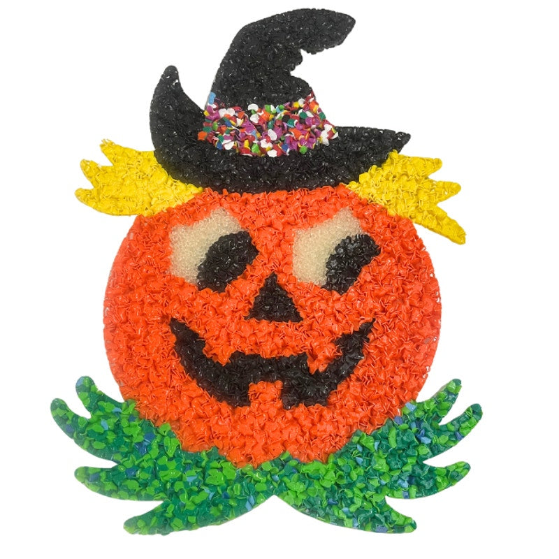 VTG Melted Plastic Popcorn Halloween Wall Hanging Jack-O-Lantern Witch Set of 2