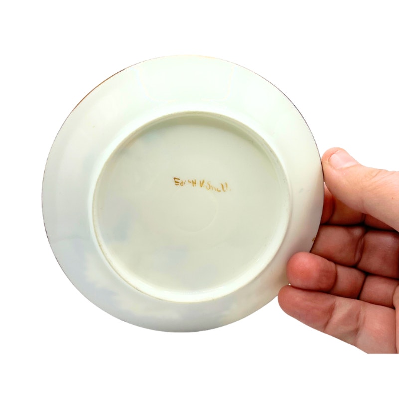 Antique Limoges Porcelain Teacup and Saucer Hand Painted Signed Edith V. Snall