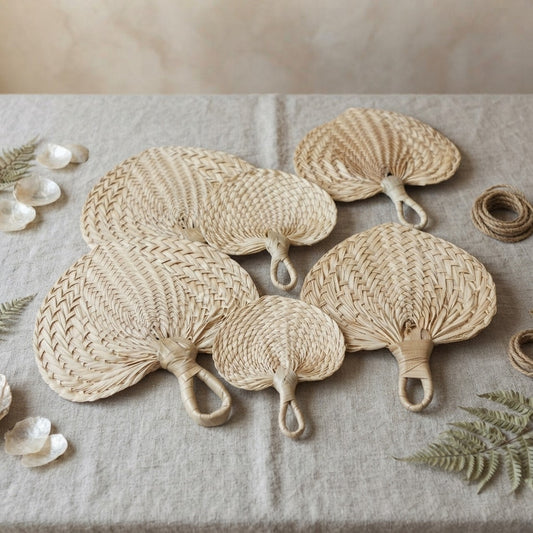 Vintage Woven Palm Leaf Hand Fans Wall Decor Set of 5 Boho Philippine Crafts