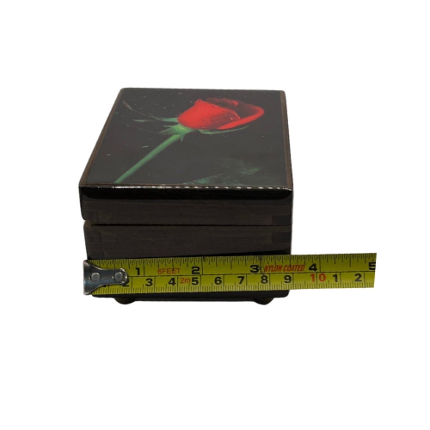 American Music Box Company "The Rose" Black Lacquer Jewelry Music Box