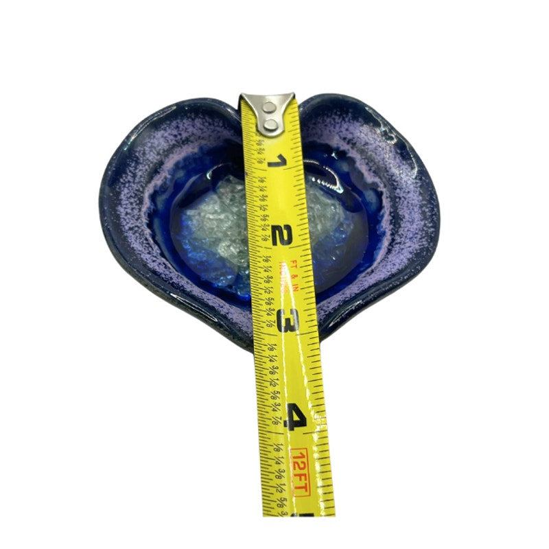 Vintage Down to Earth Heart Shaped Ceramic Melted Glass Dishes Set of 2 USA