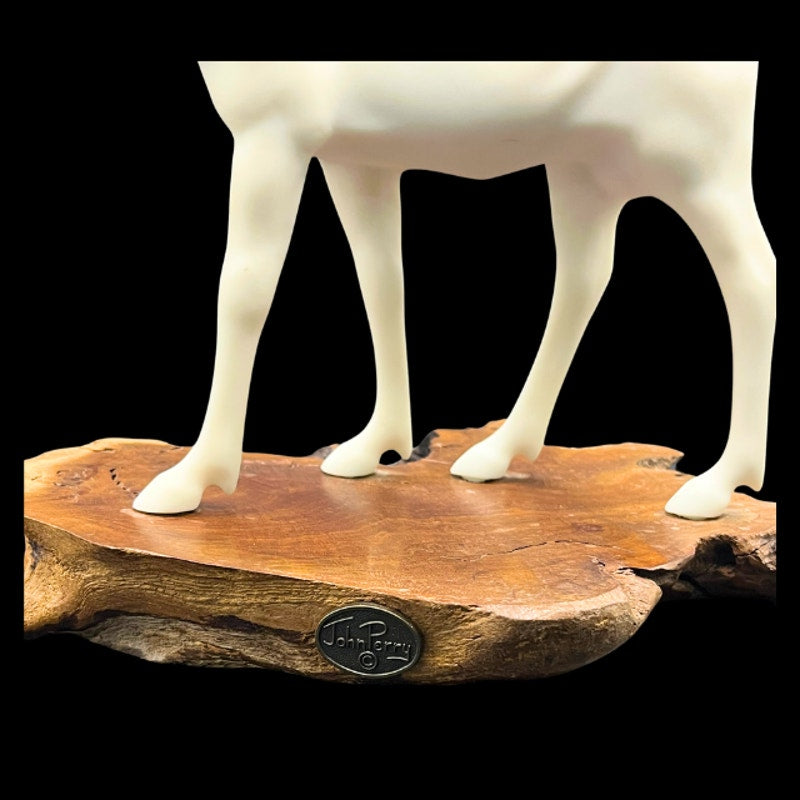 John Perry Bull Moose Sculpture Figurine Burlwood Slab Base Vintage Wildlife